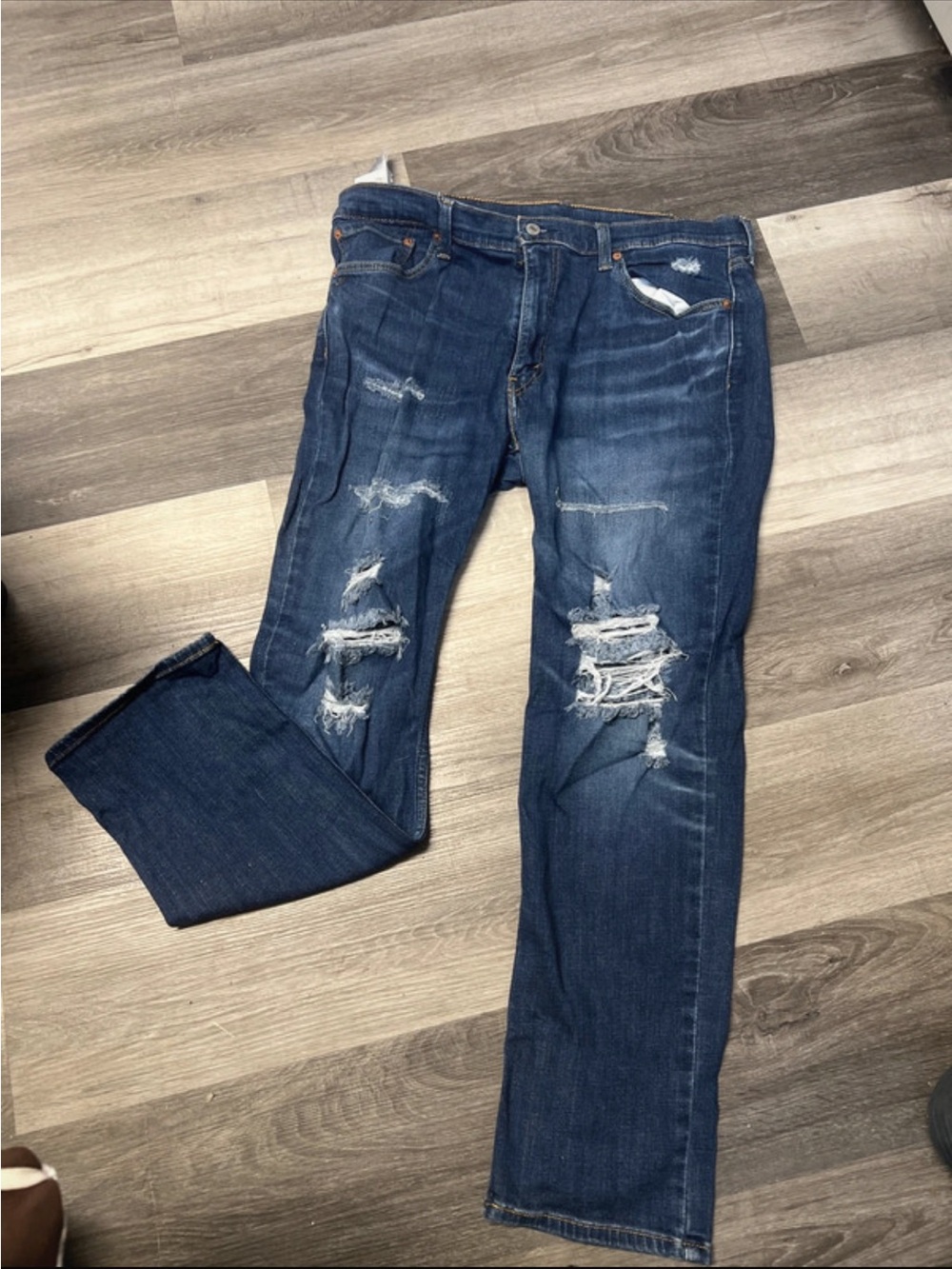 Levi's Men's Distressed Dark Blue Slim-Straight Jeans 38x30